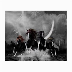 Awesome Wild Black Horses Running In The Night Small Glasses Cloth by FantasyWorld7