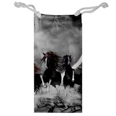 Awesome Wild Black Horses Running In The Night Jewelry Bag by FantasyWorld7