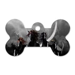 Awesome Wild Black Horses Running In The Night Dog Tag Bone (two Sides) by FantasyWorld7