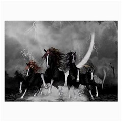 Awesome Wild Black Horses Running In The Night Large Glasses Cloth by FantasyWorld7