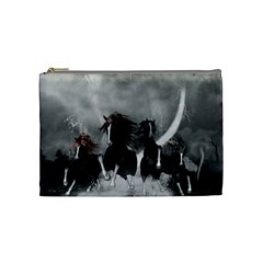 Awesome Wild Black Horses Running In The Night Cosmetic Bag (medium)  by FantasyWorld7