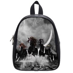 Awesome Wild Black Horses Running In The Night School Bag (small) by FantasyWorld7