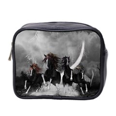 Awesome Wild Black Horses Running In The Night Mini Toiletries Bag 2-side by FantasyWorld7