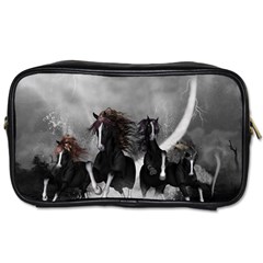 Awesome Wild Black Horses Running In The Night Toiletries Bags by FantasyWorld7