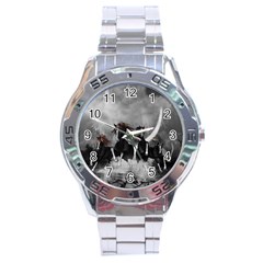 Awesome Wild Black Horses Running In The Night Stainless Steel Analogue Watch by FantasyWorld7