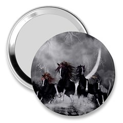 Awesome Wild Black Horses Running In The Night 3  Handbag Mirrors by FantasyWorld7