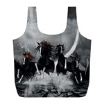 Awesome Wild Black Horses Running In The Night Full Print Recycle Bags (L)  Front