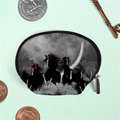 Awesome Wild Black Horses Running In The Night Accessory Pouches (small)  by FantasyWorld7