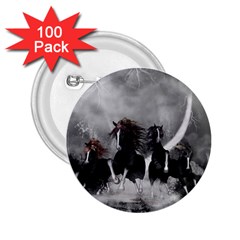 Awesome Wild Black Horses Running In The Night 2 25  Buttons (100 Pack)  by FantasyWorld7