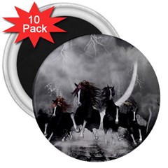 Awesome Wild Black Horses Running In The Night 3  Magnets (10 Pack)  by FantasyWorld7