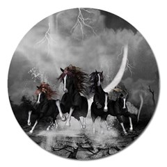 Awesome Wild Black Horses Running In The Night Magnet 5  (round) by FantasyWorld7