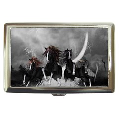 Awesome Wild Black Horses Running In The Night Cigarette Money Cases by FantasyWorld7