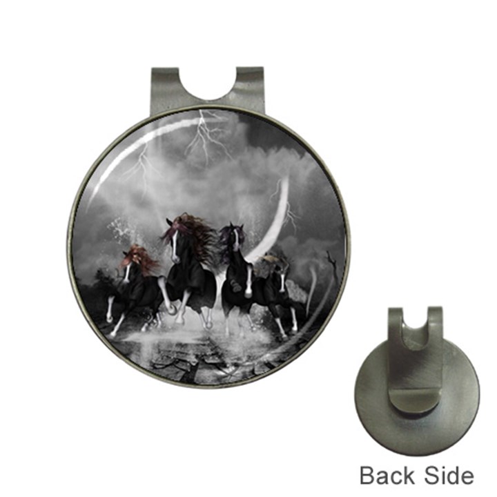 Awesome Wild Black Horses Running In The Night Hat Clips with Golf Markers