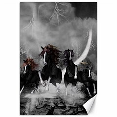 Awesome Wild Black Horses Running In The Night Canvas 12  X 18   by FantasyWorld7