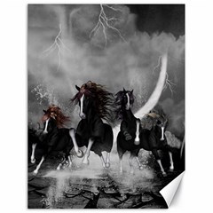 Awesome Wild Black Horses Running In The Night Canvas 18  X 24   by FantasyWorld7