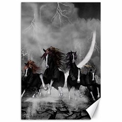 Awesome Wild Black Horses Running In The Night Canvas 20  X 30   by FantasyWorld7