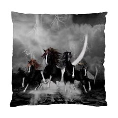 Awesome Wild Black Horses Running In The Night Standard Cushion Case (two Sides) by FantasyWorld7