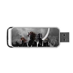 Awesome Wild Black Horses Running In The Night Portable Usb Flash (one Side) by FantasyWorld7