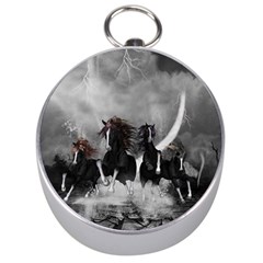 Awesome Wild Black Horses Running In The Night Silver Compasses by FantasyWorld7