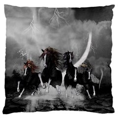 Awesome Wild Black Horses Running In The Night Standard Flano Cushion Case (two Sides) by FantasyWorld7