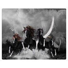 Awesome Wild Black Horses Running In The Night Double Sided Flano Blanket (medium)  by FantasyWorld7