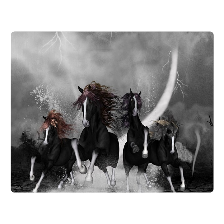 Awesome Wild Black Horses Running In The Night Double Sided Flano Blanket (Large) 