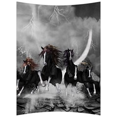 Awesome Wild Black Horses Running In The Night Back Support Cushion by FantasyWorld7