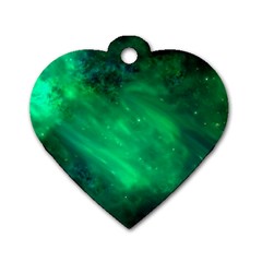 Green Space All Universe Cosmos Galaxy Dog Tag Heart (one Side) by Nexatart