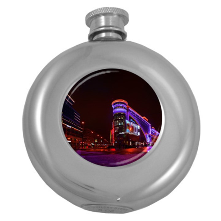 Moscow Night Lights Evening City Round Hip Flask (5 oz)