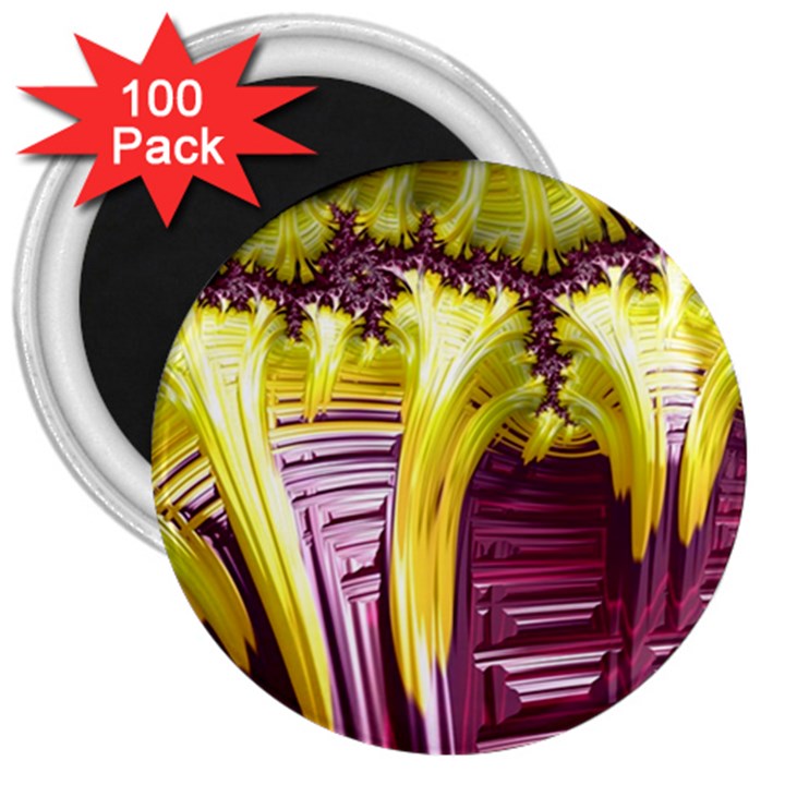 Yellow Magenta Abstract Fractal 3  Magnets (100 pack)