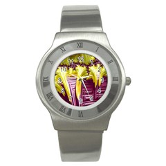 Yellow Magenta Abstract Fractal Stainless Steel Watch by Nexatart