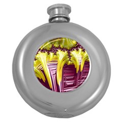 Yellow Magenta Abstract Fractal Round Hip Flask (5 Oz) by Nexatart