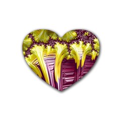 Yellow Magenta Abstract Fractal Rubber Coaster (heart)  by Nexatart