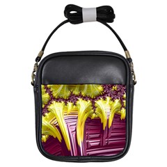 Yellow Magenta Abstract Fractal Girls Sling Bags