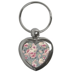 Pink Flower Seamless Design Floral Key Chains (heart) 