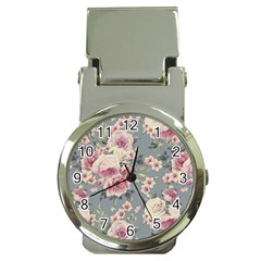 Pink Flower Seamless Design Floral Money Clip Watches by Nexatart