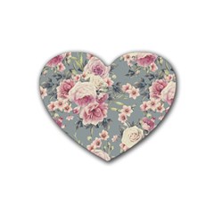 Pink Flower Seamless Design Floral Rubber Coaster (heart)  by Nexatart