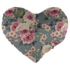 Pink Flower Seamless Design Floral Large 19  Premium Heart Shape Cushions by Nexatart