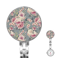 Pink Flower Seamless Design Floral Stainless Steel Nurses Watch by Nexatart