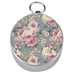 Pink Flower Seamless Design Floral Silver Compasses by Nexatart