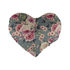 Pink Flower Seamless Design Floral Standard 16  Premium Flano Heart Shape Cushions by Nexatart