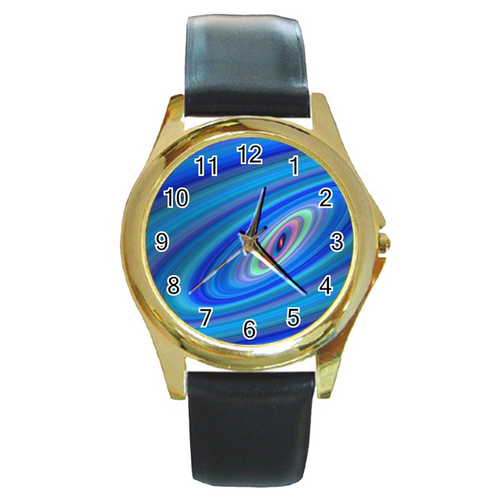 Oval Ellipse Fractal Galaxy Round Gold Metal Watch