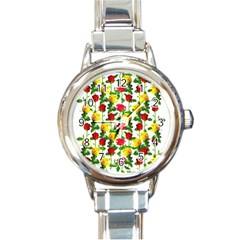 Rose Pattern Roses Background Image Round Italian Charm Watch by Nexatart