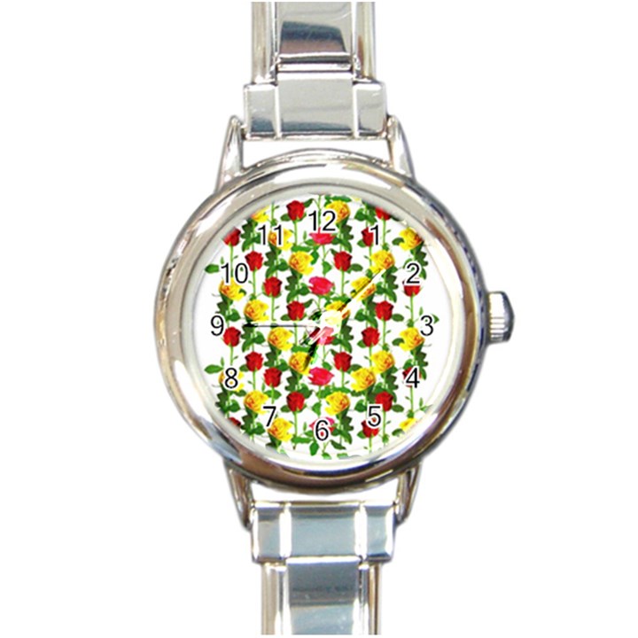 Rose Pattern Roses Background Image Round Italian Charm Watch