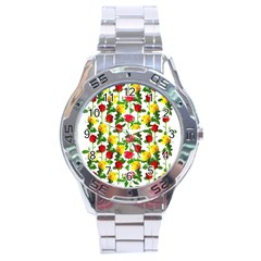 Rose Pattern Roses Background Image Stainless Steel Analogue Watch by Nexatart