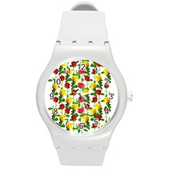 Rose Pattern Roses Background Image Round Plastic Sport Watch (m) by Nexatart