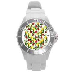 Rose Pattern Roses Background Image Round Plastic Sport Watch (l) by Nexatart