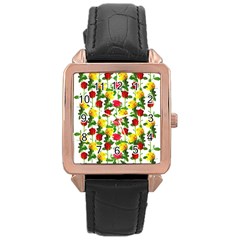 Rose Pattern Roses Background Image Rose Gold Leather Watch  by Nexatart