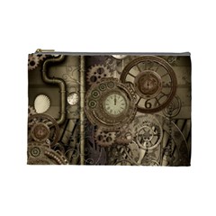 Stemapunk Design With Clocks And Gears Cosmetic Bag (large)  by FantasyWorld7