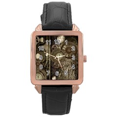 Stemapunk Design With Clocks And Gears Rose Gold Leather Watch  by FantasyWorld7